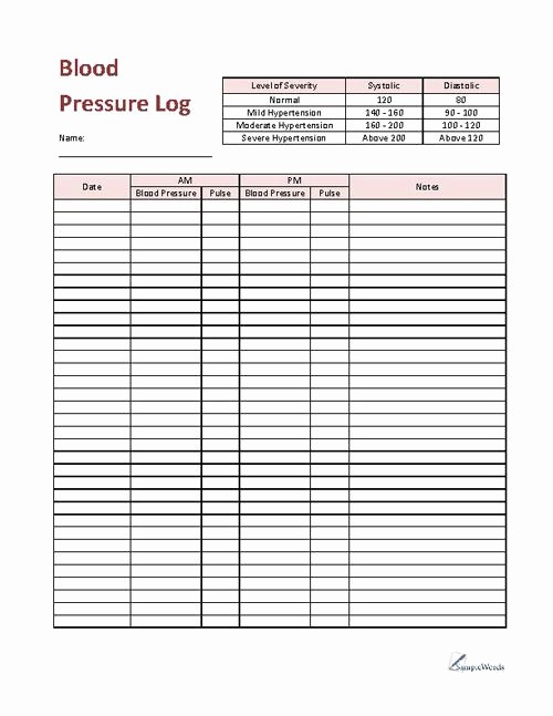 Blank Blood Pressure Tracking Chart Beautiful Blood Pressure Log Printable Pdf Download