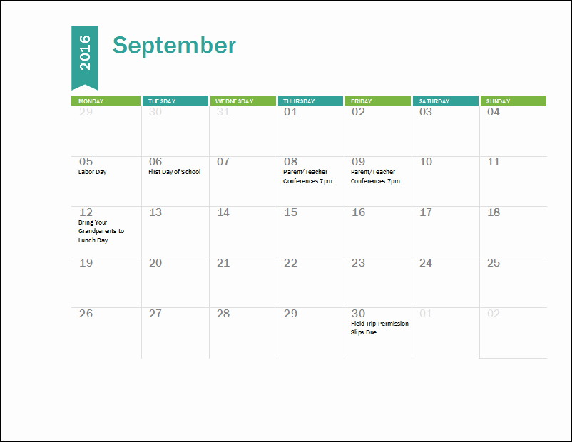 Blank Calendar 2016-17 Lovely Ms Excel Academic Calendar Template 2016 2017