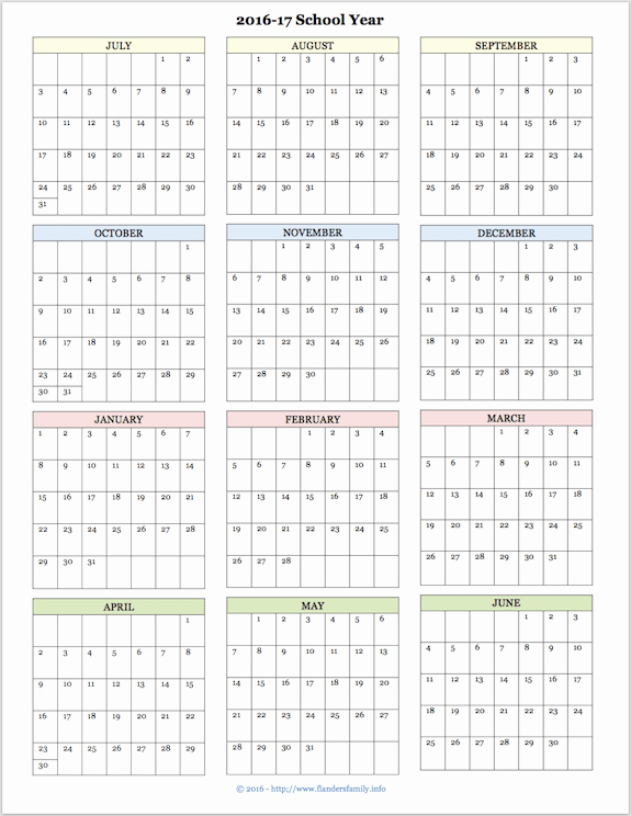 Blank Calendar 2016-17 New 2017 Calendars for Advanced Planning Flanders Family
