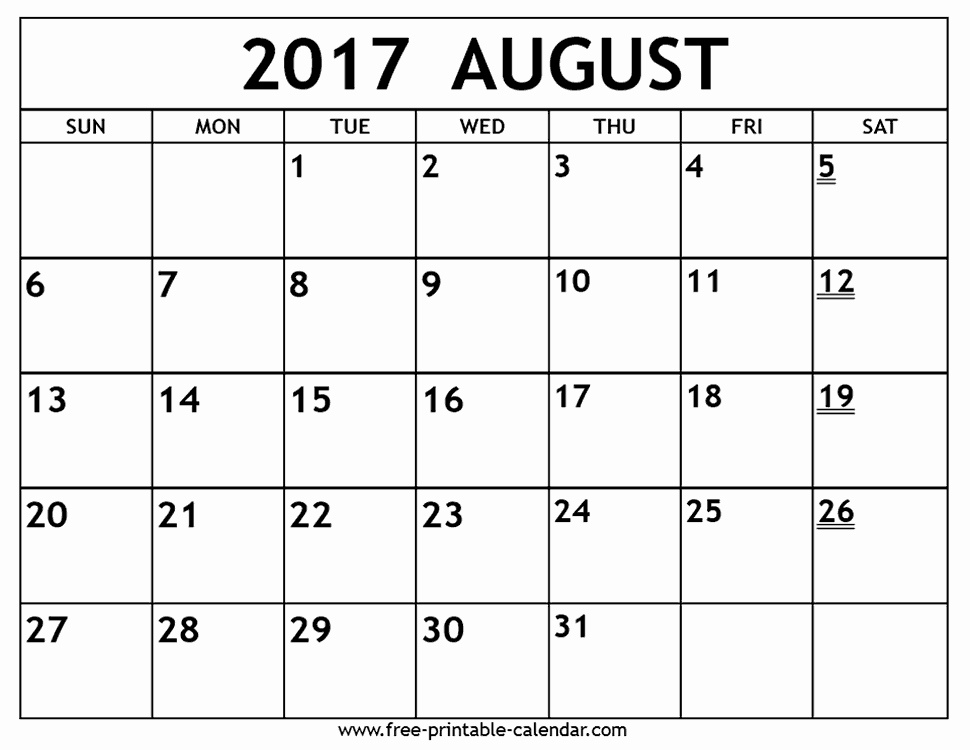 Blank Calendar Template August 2017 Best Of August 2017 Calendar Template