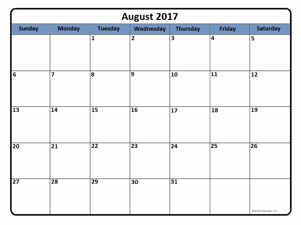 Blank Calendar Template August 2017 Lovely August 2017 Calendar August 2017 Calendar Printable