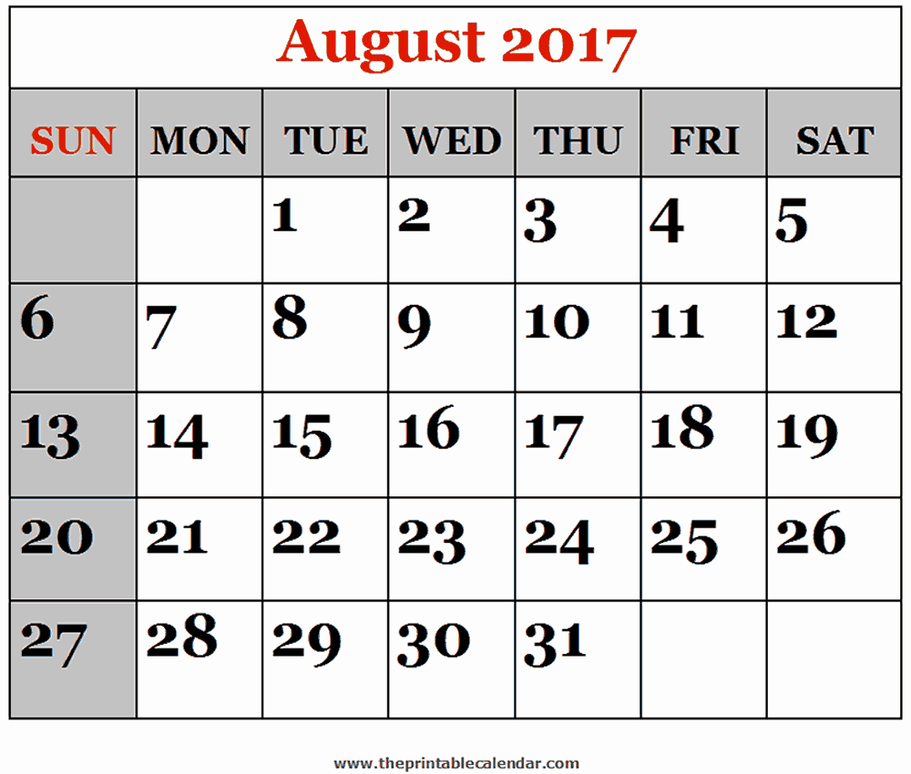 Blank Calendar Template August 2017 Lovely August 2017 Printable Calendars