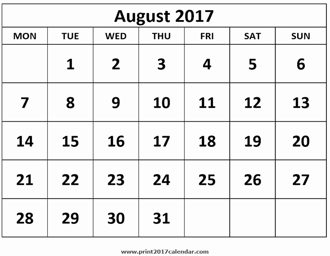 Blank Calendar Template August 2017 New Printable August 2017 Calendar