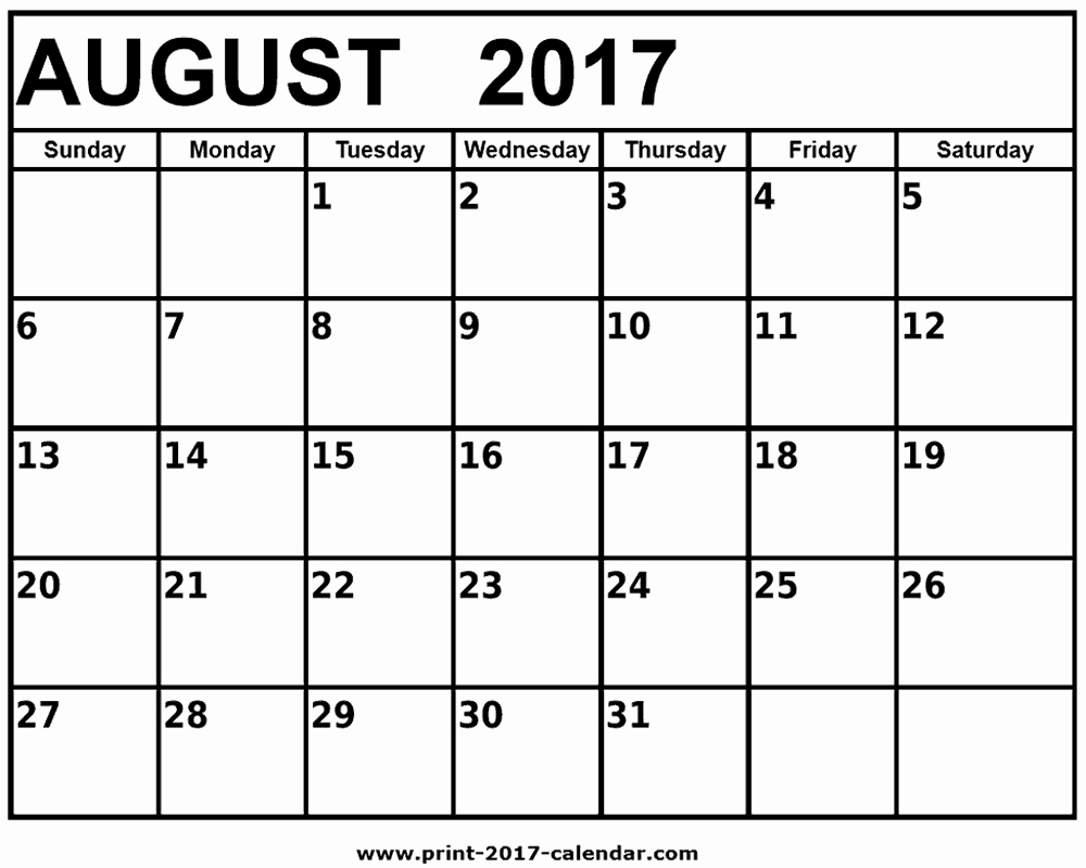 Blank Calendar Template August 2017 Unique August 2017 Printable Calendar