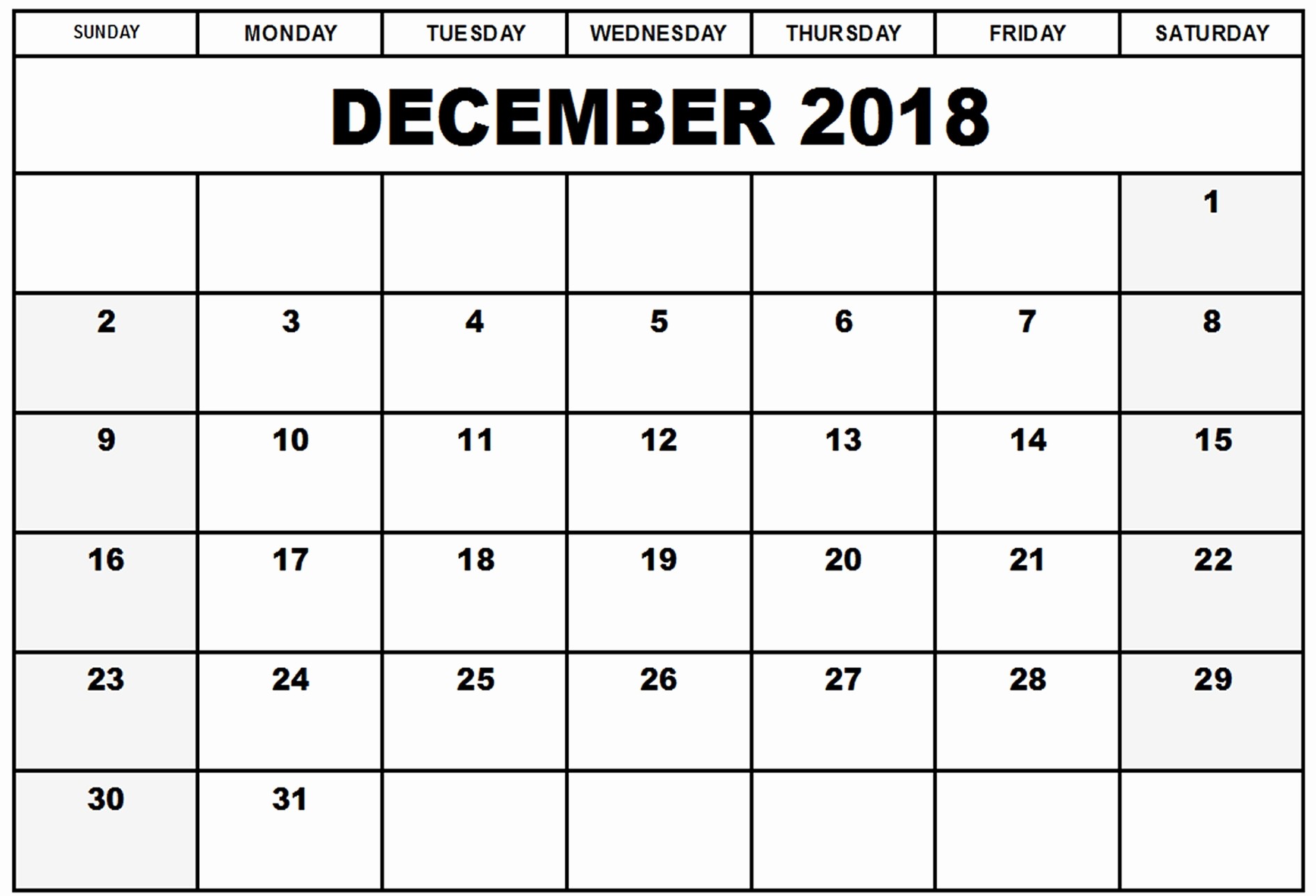 Blank Calendar Template December 2018 Awesome Blank December 2018 Calendar