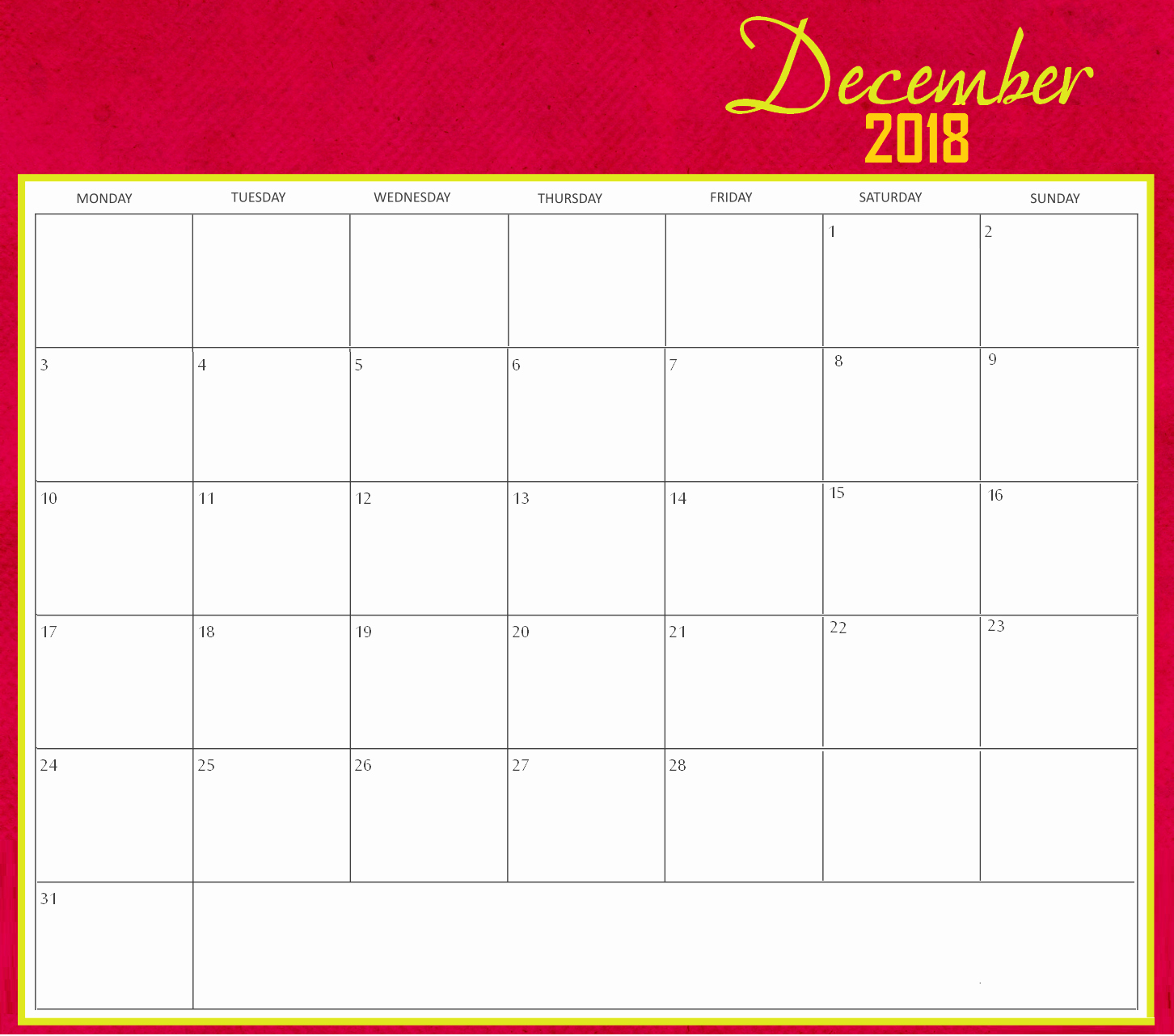 Blank Calendar Template December 2018 Beautiful December 2018 Blank Template Calendar