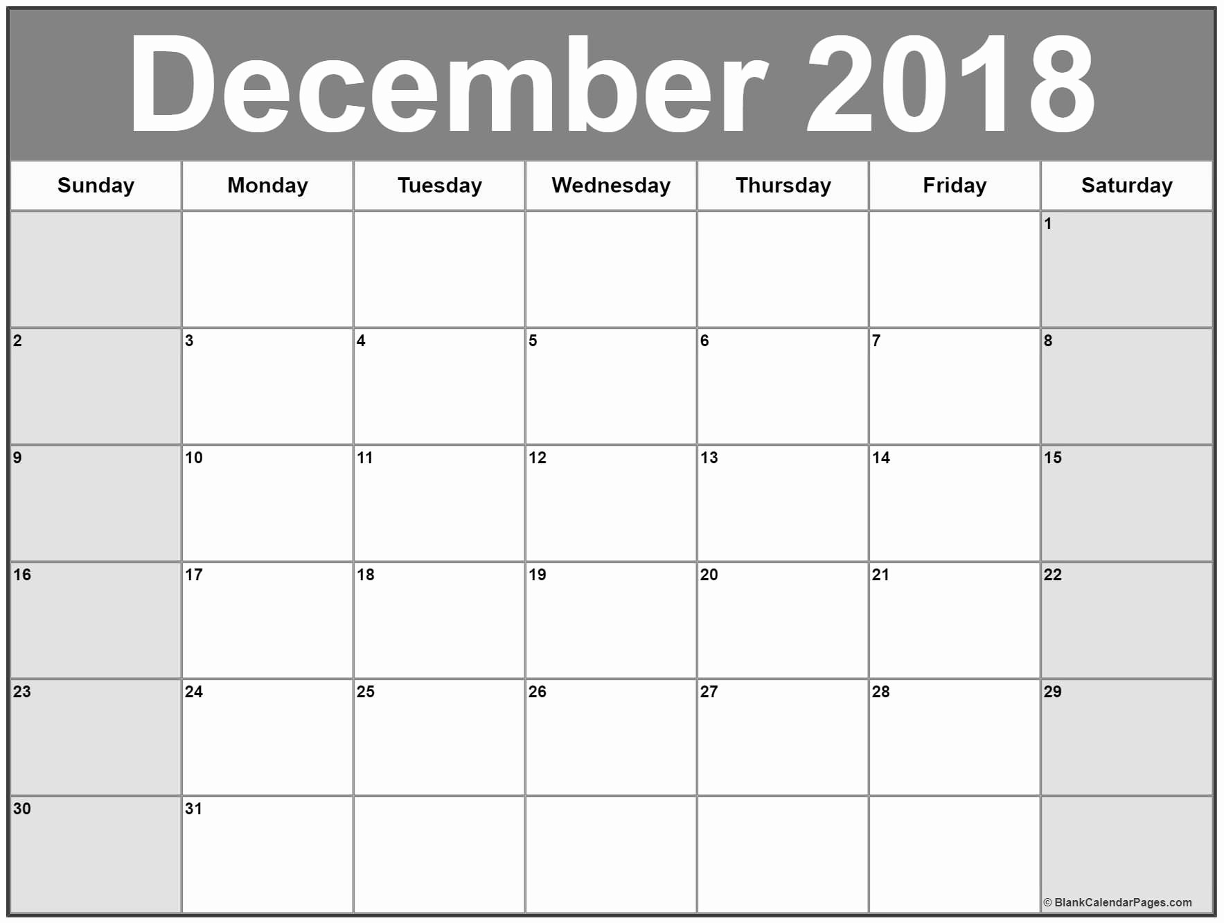 Blank Calendar Template December 2018 Beautiful December 2018 Calendar