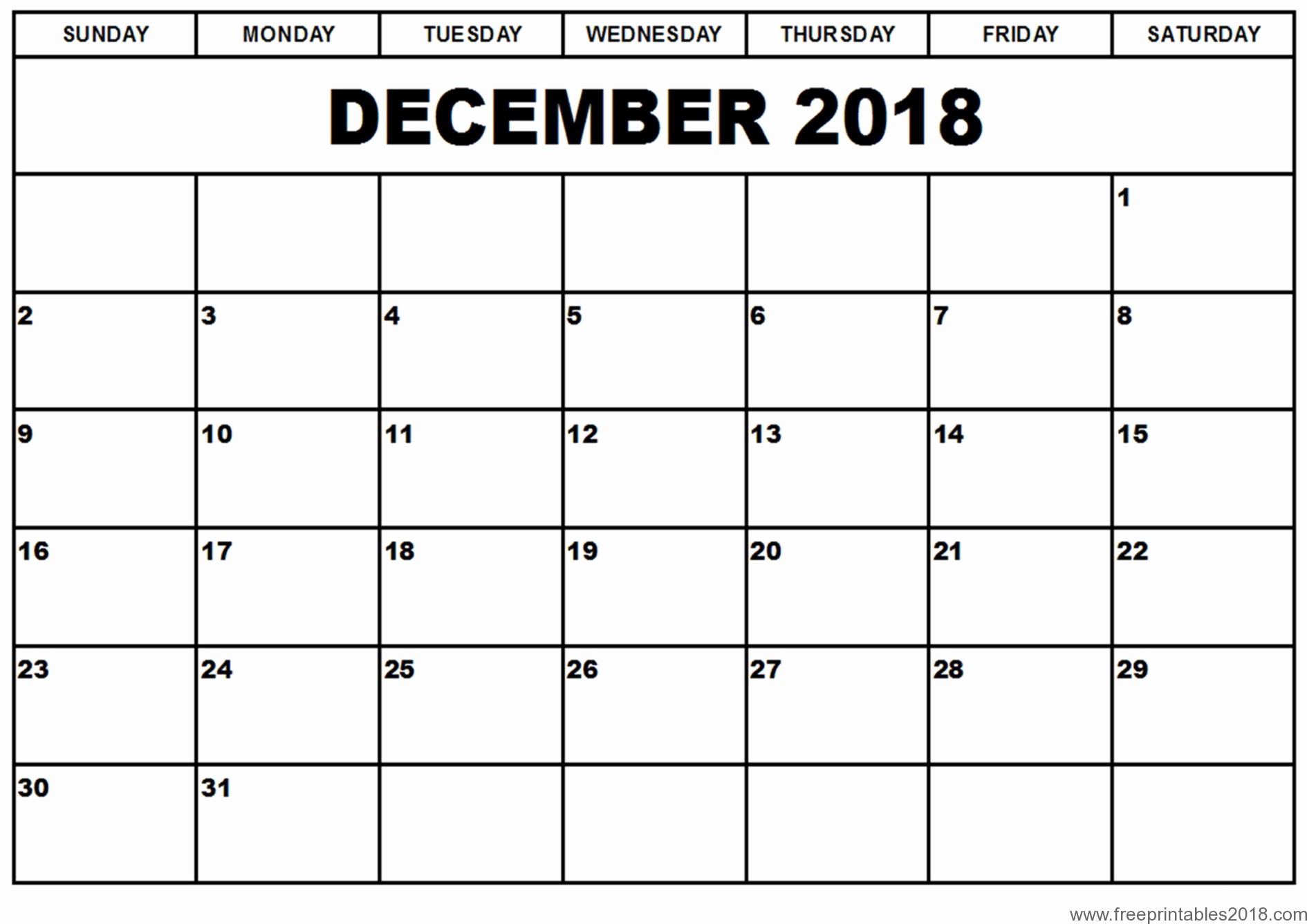 Blank Calendar Template December 2018 Beautiful Free Printable Calendar December 2018