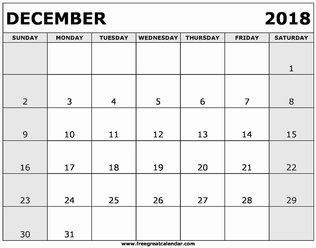 Blank Calendar Template December 2018 Best Of Blank December 2018 Calendar Printable