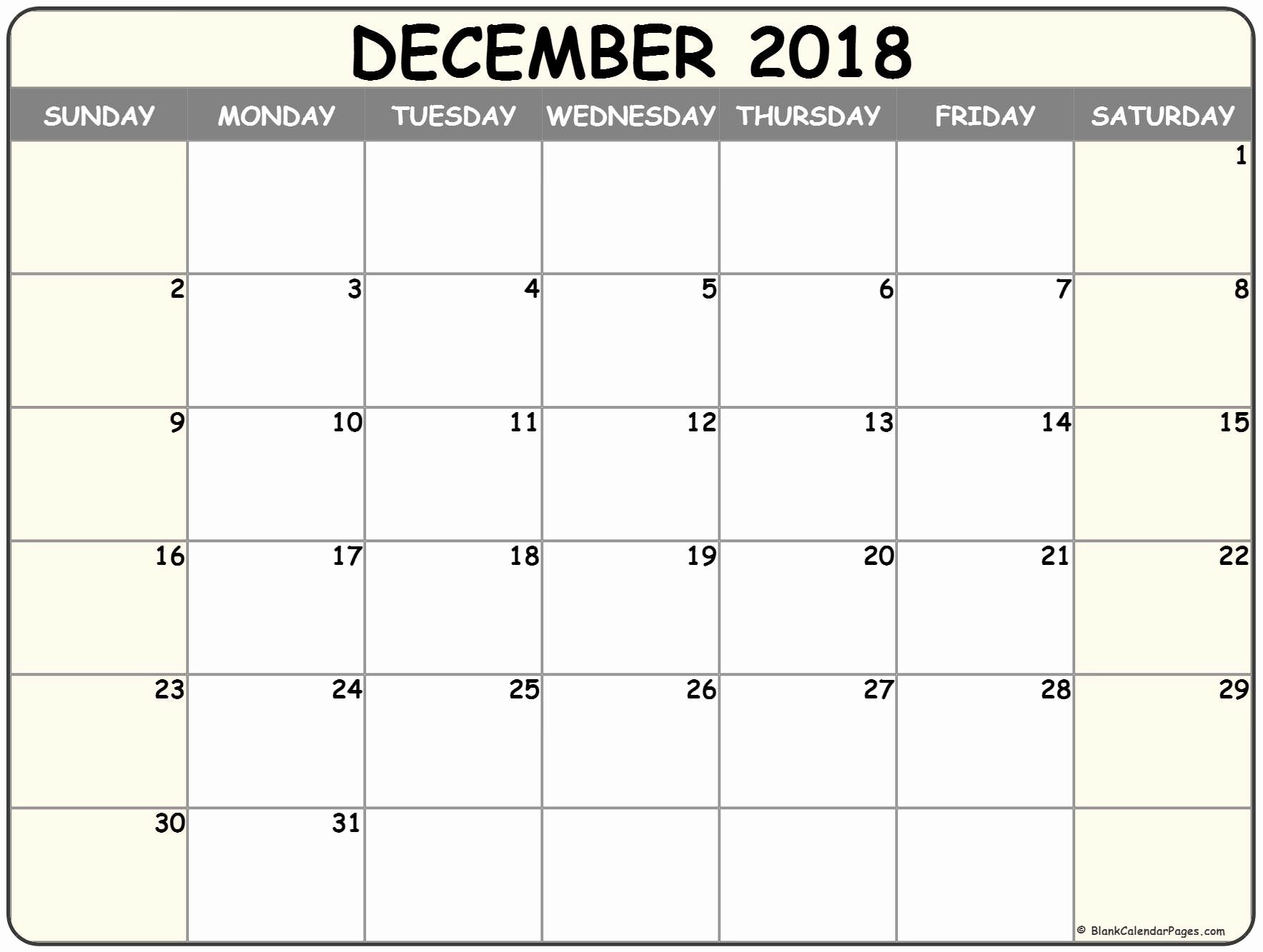 Blank Calendar Template December 2018 Best Of December 2018 Blank Calendar Collection