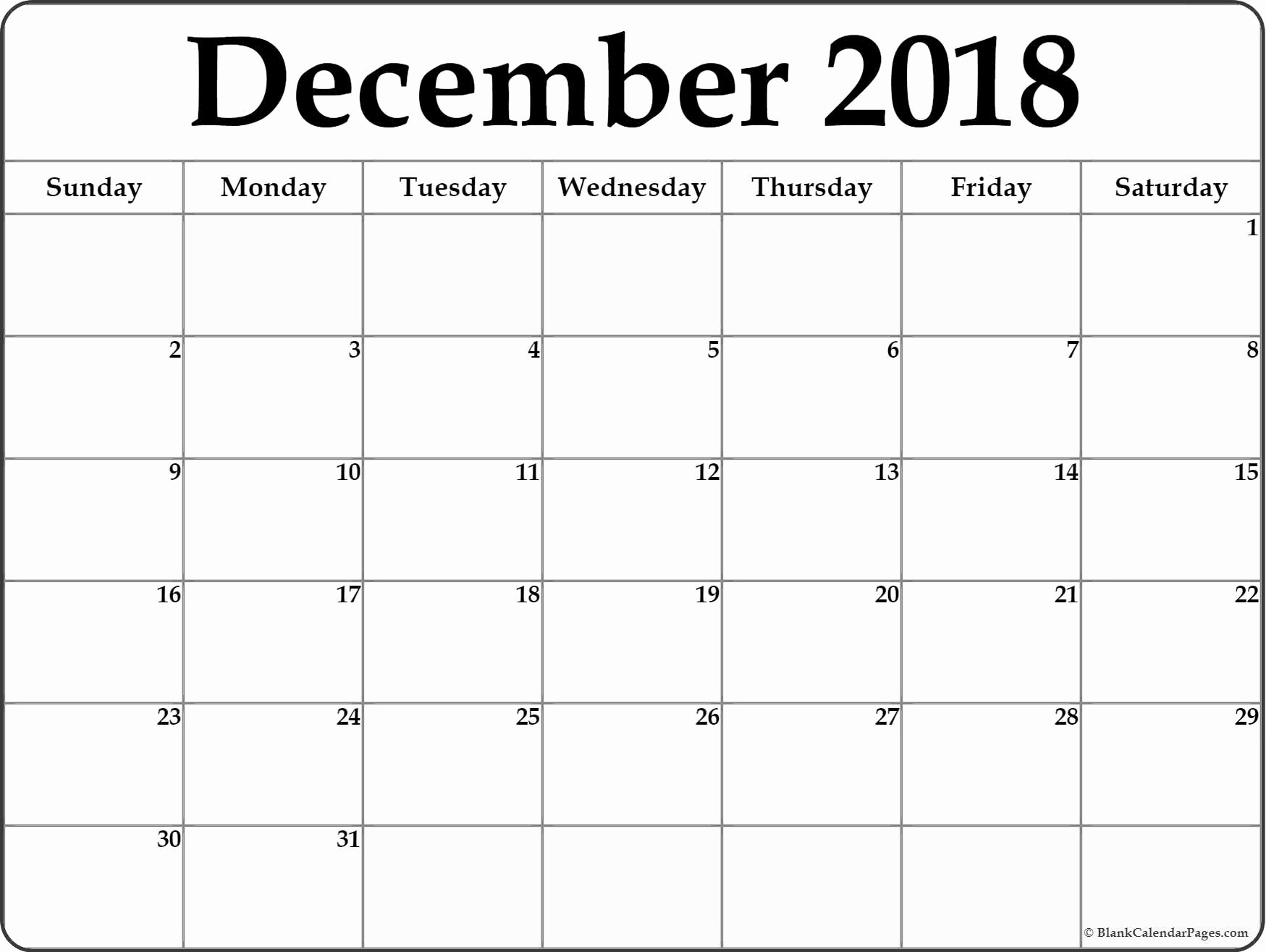 Blank Calendar Template December 2018 Elegant December 2018 Blank Calendar Collection