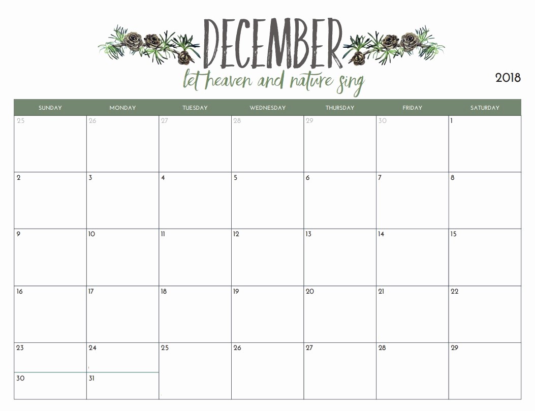 Blank Calendar Template December 2018 Inspirational Free Printable 2018 Monthly Calendar