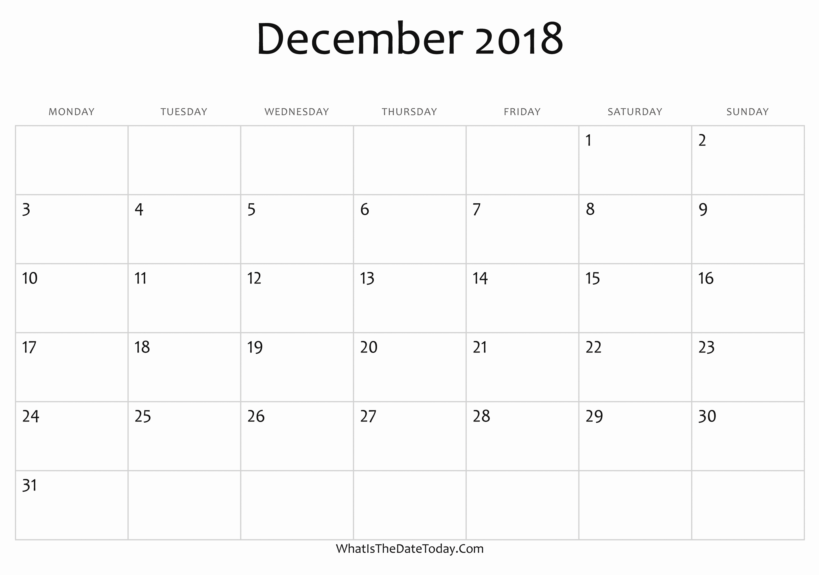 Blank Calendar Template December 2018 Luxury Blank December Calendar 2018 Editable