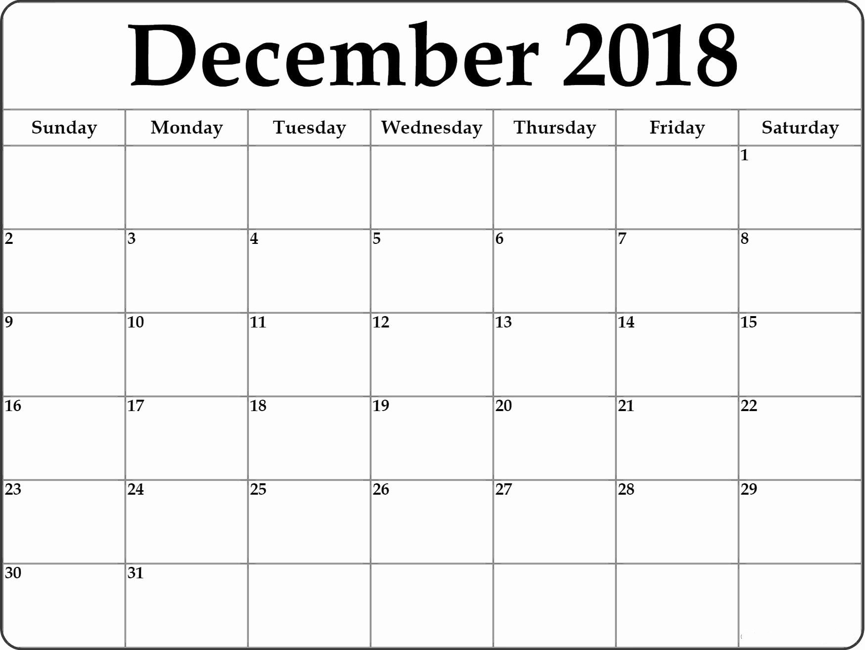 Blank Calendar Template December 2018 Luxury Printable December 2018 Calendar Templates – Free Calendar