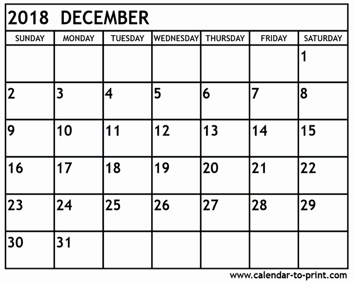 Blank Calendar Template December 2018 New December 2018 Printable Calendar