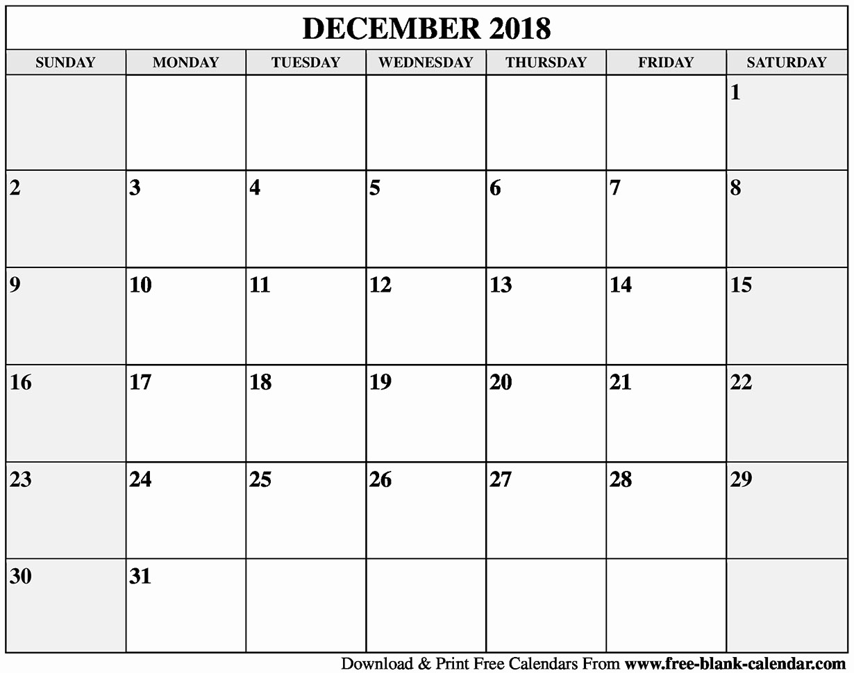 Blank Calendar Template December 2018 Unique Blank December 2018 Calendar Printable