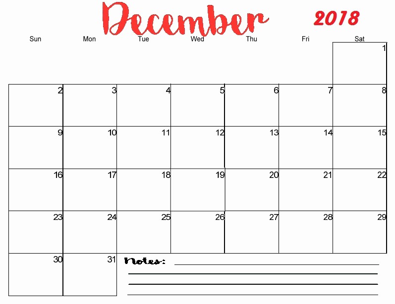 Blank Calendar Template December 2018 Unique Free Printable Blank Monthly Calendar 2018