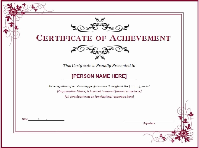 Blank Certificate Of Achievement Template Beautiful Word Achievement Award Certificate Template