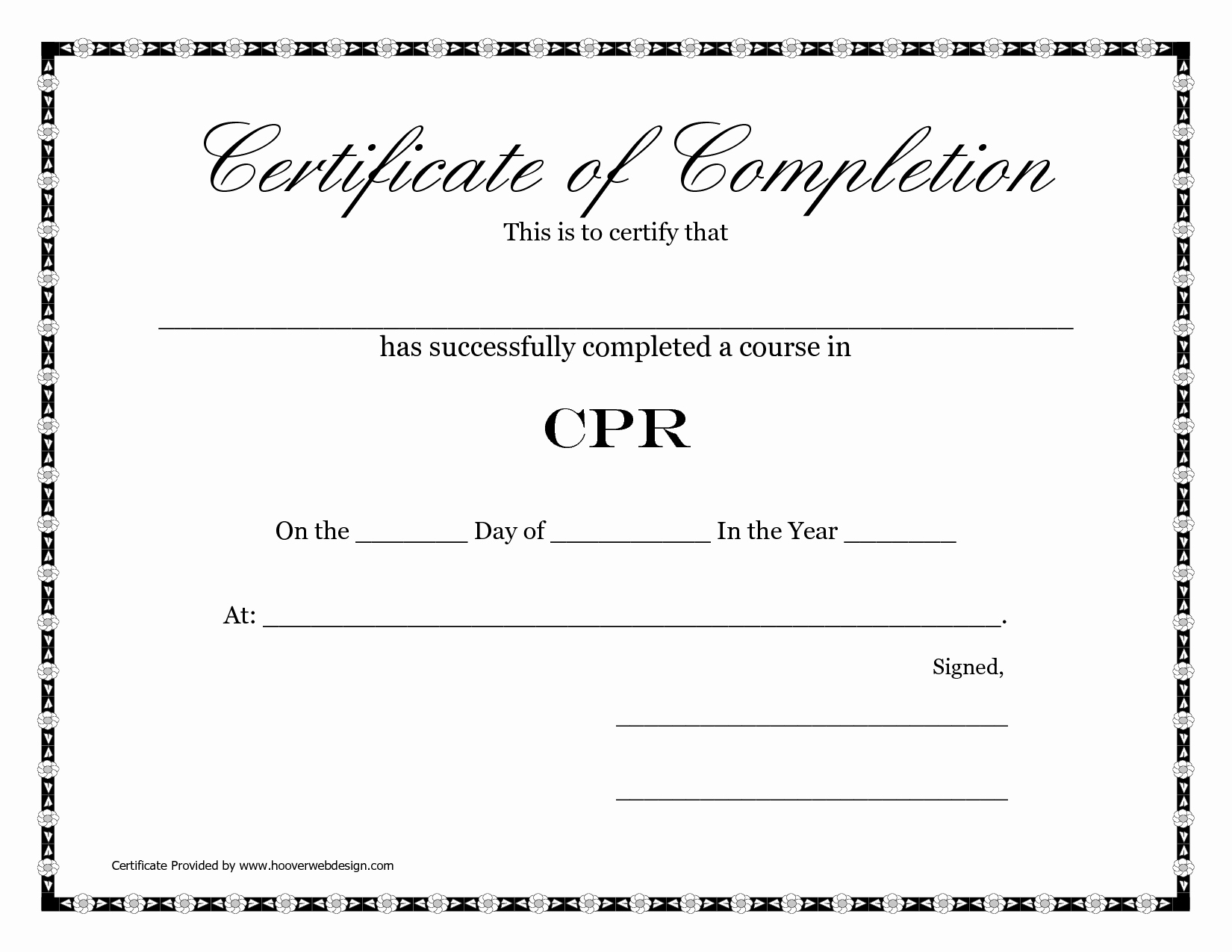 Blank Certificate Of Completion Template New Printable Blank Certificate Pletion Cpr Template V