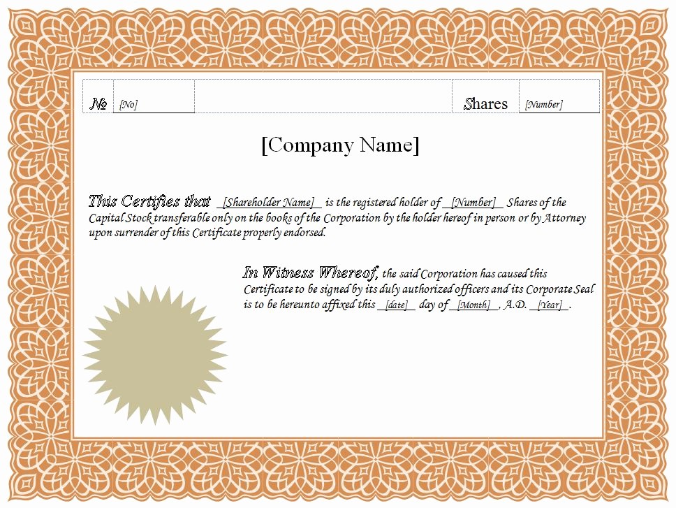 Blank Certificate Templates for Word Inspirational formatted Stock Certificate Templates