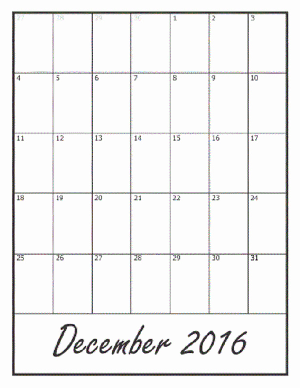 Blank December Calendar 2016 Printable Awesome Calendar December 2016 Printable
