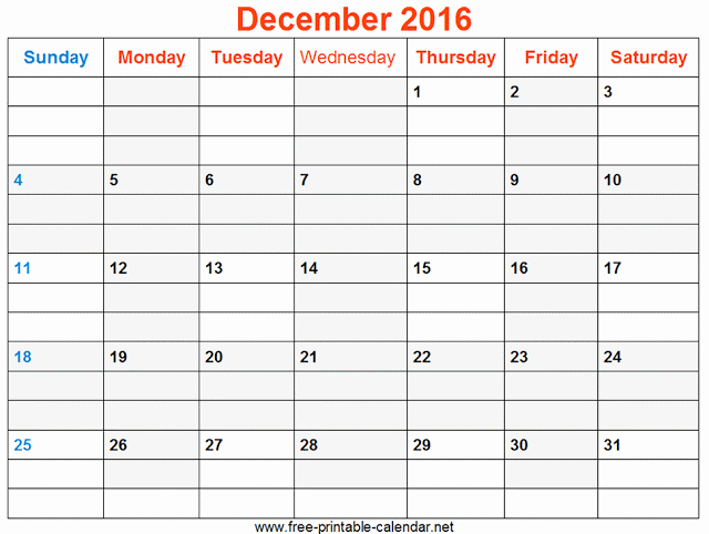 Blank December Calendar 2016 Printable Beautiful Get Printable Calendar December 2016 Printable Calendar