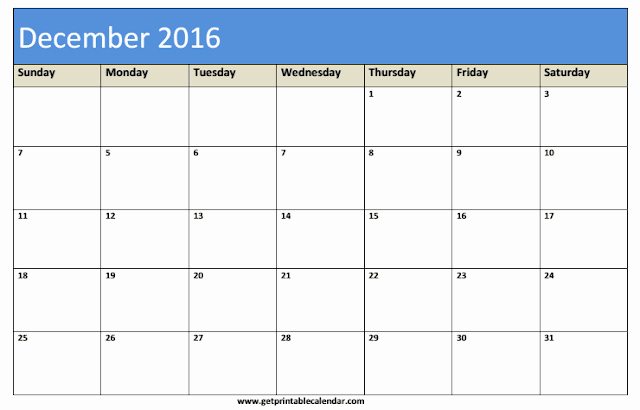 Blank December Calendar 2016 Printable Fresh December 2016 Printable Blank Calendar Templates