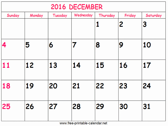Blank December Calendar 2016 Printable New Printable Calendar 2018 [free] December 2016 Printable