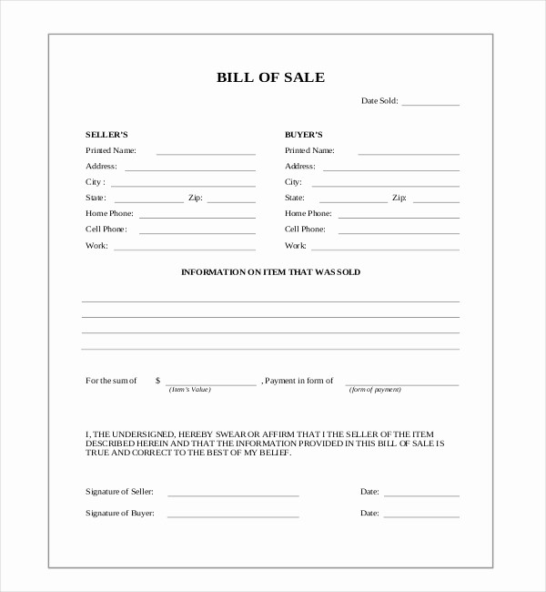 Blank Generic Bill Of Sale Fresh 10 Sample Blank Bill Of Sale forms