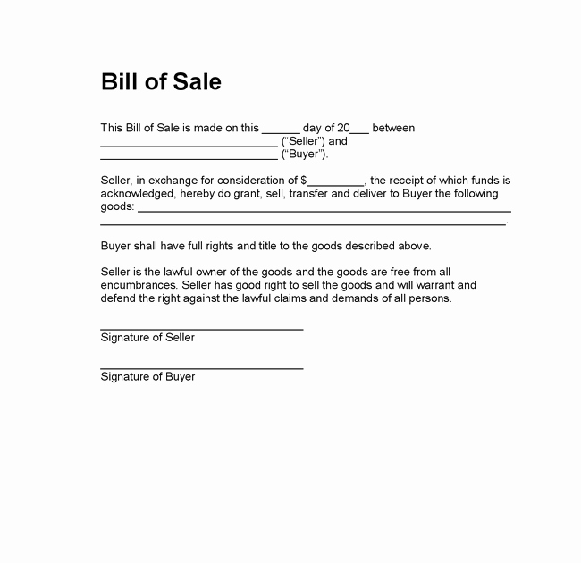Blank Generic Bill Of Sale Luxury Blank Bill Sale form