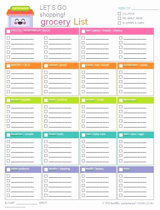 Blank Grocery List with Categories Beautiful Free Printable Blank Grocery List with Categories Template