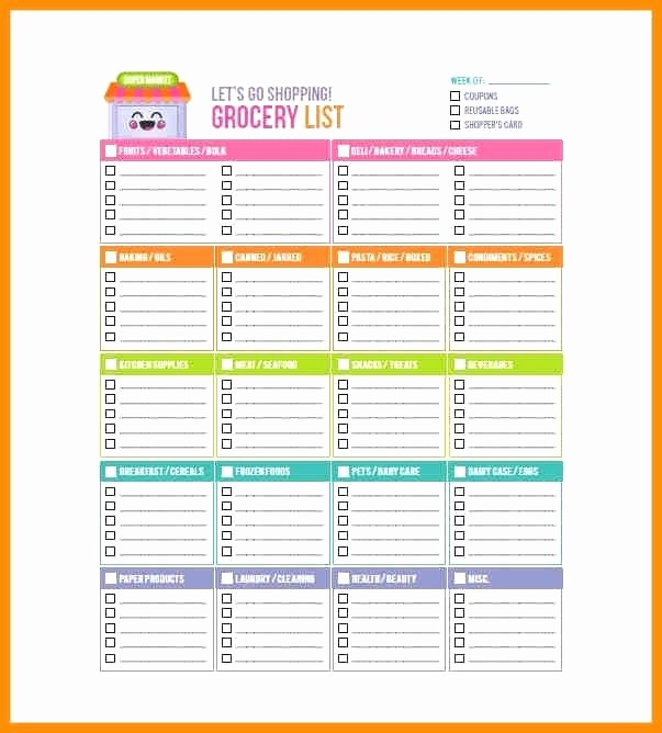 Blank Grocery List with Categories Best Of Printable Blank Grocery List Template Free Shopping with
