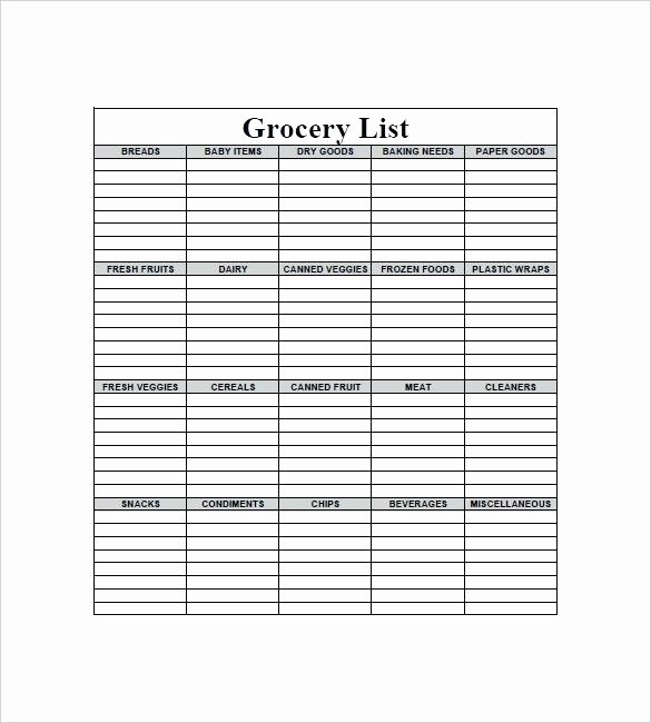 Blank Grocery List with Categories Best Of Printable Grocery List with Categories Blank Shopping