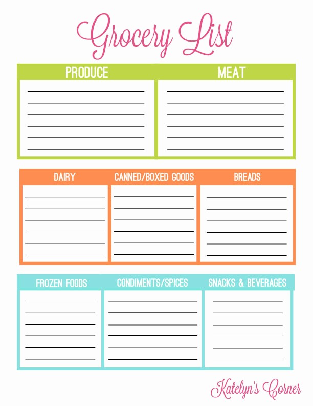 Blank Grocery List with Categories Elegant 7 Best Of Printable Grocery List Free Printable