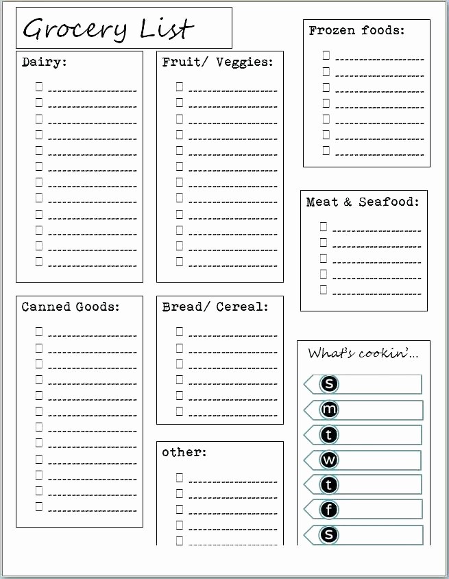 Blank Grocery List with Categories Fresh Printable Blank Grocery List Template Free Shopping with