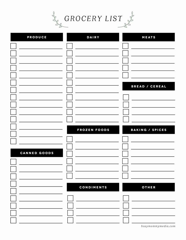 Blank Grocery List with Categories Inspirational 28 Free Printable Grocery List Templates