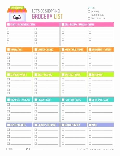 Blank Grocery List with Categories Lovely Printable Grocery List with Categories Blank Shopping