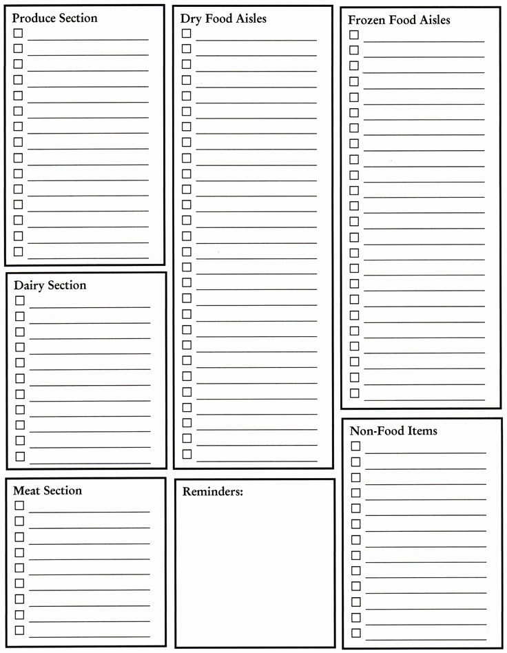 Blank Grocery List with Categories New Blank Grocery List Template