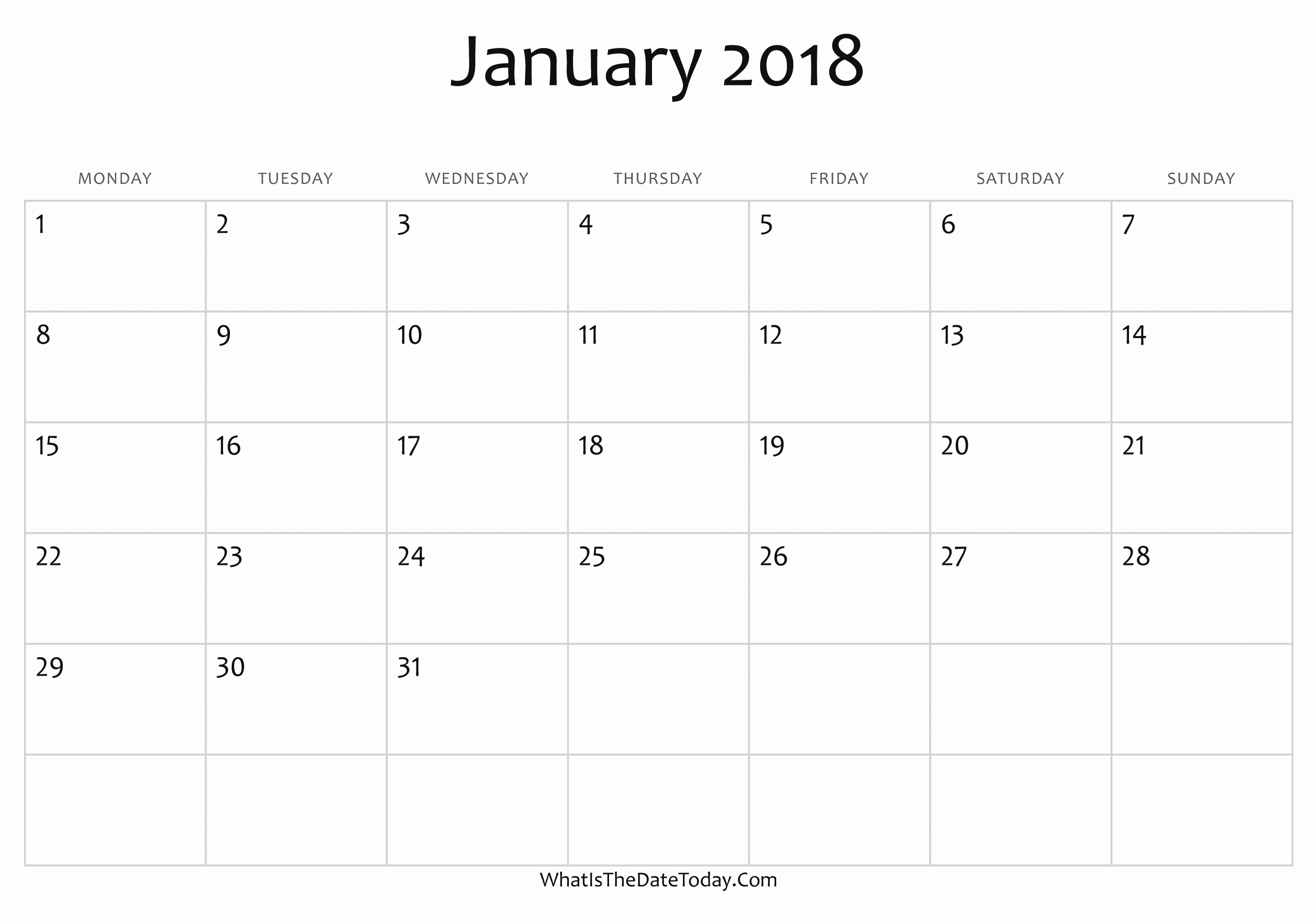 Blank January 2018 Calendar Printable Beautiful Blank January Calendar 2018 Editable