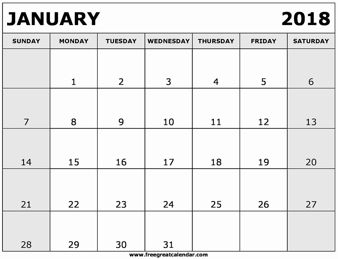 Blank January 2018 Calendar Printable Elegant Blank January 2018 Calendar Printable