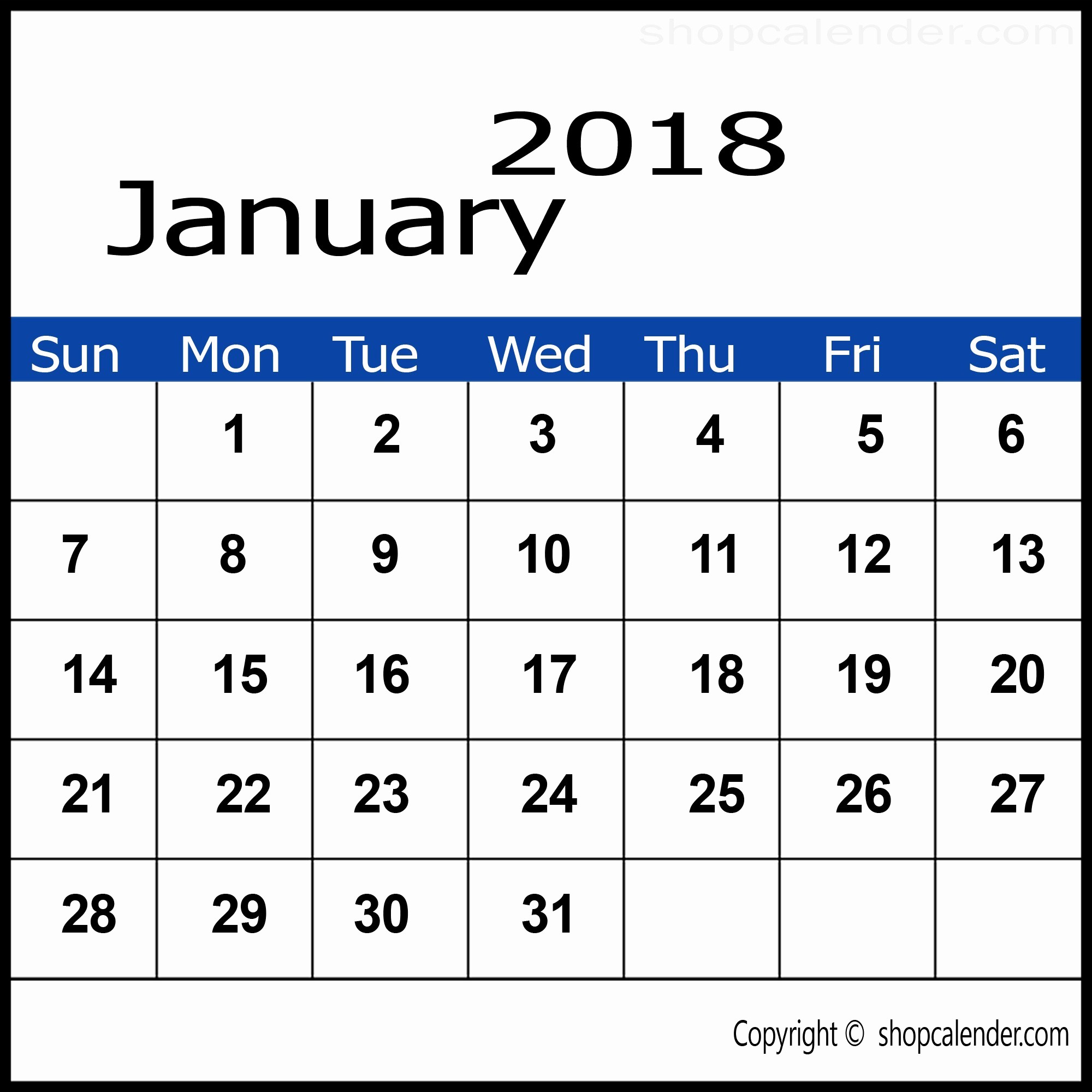 Blank January 2018 Calendar Printable New Blank January 2018 Calendar Printable