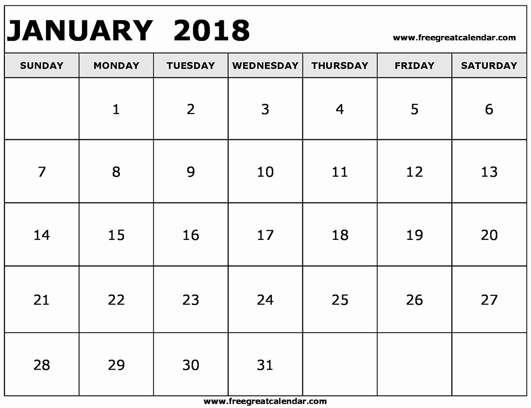 Blank January 2018 Calendar Printable Unique Blank January 2018 Calendar Printable