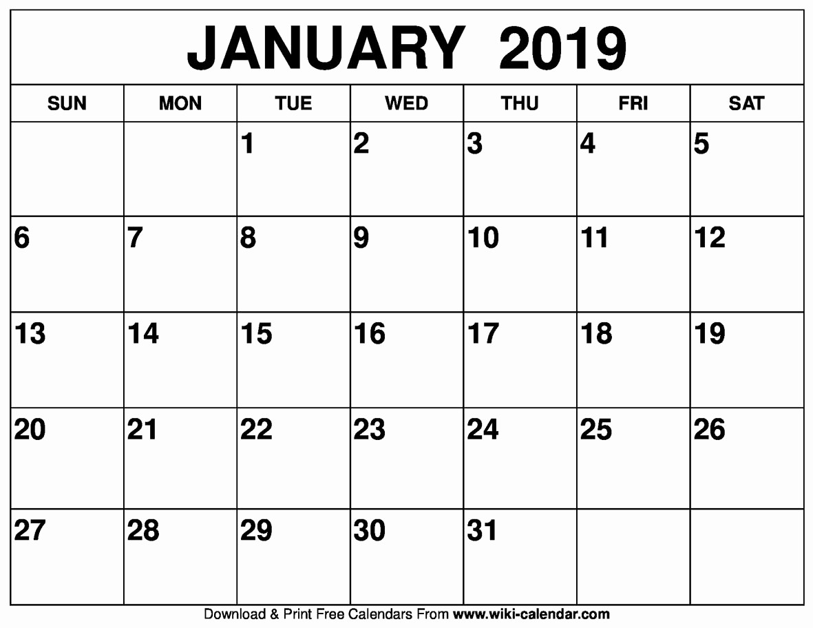 Blank January 2019 Calendar Template Awesome Blank January 2019 Calendar Printable