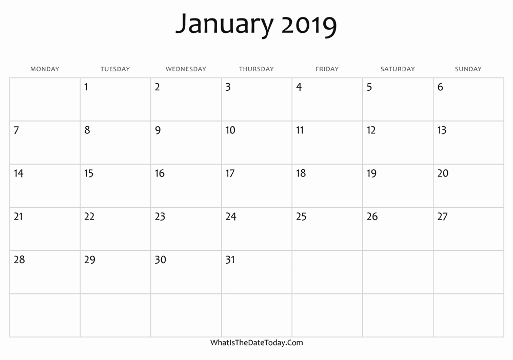 Blank January 2019 Calendar Template Best Of Blank January Calendar 2019 Editable