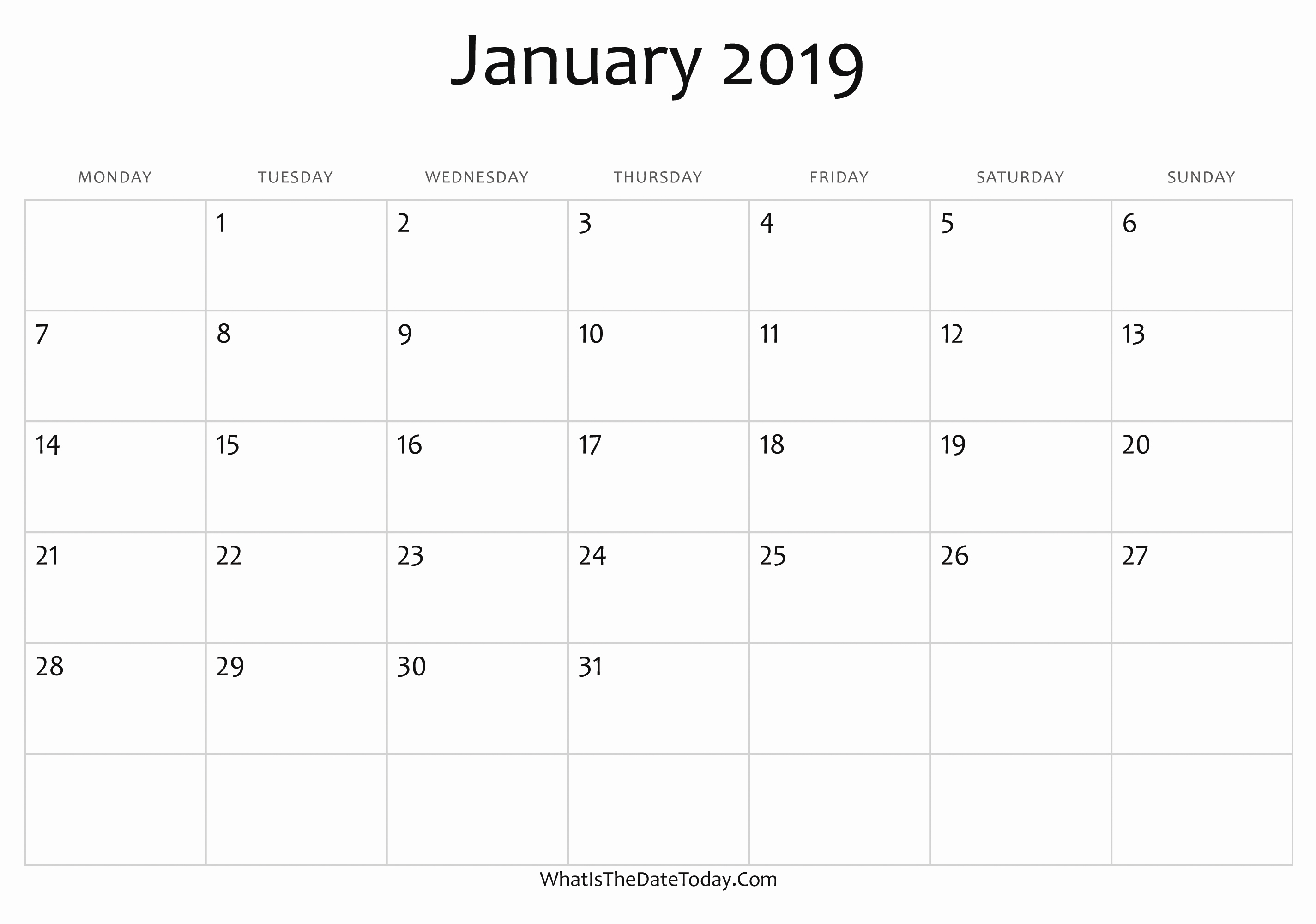 Blank January 2019 Calendar Template Elegant January 2019 Calendar Calendar Printable Template