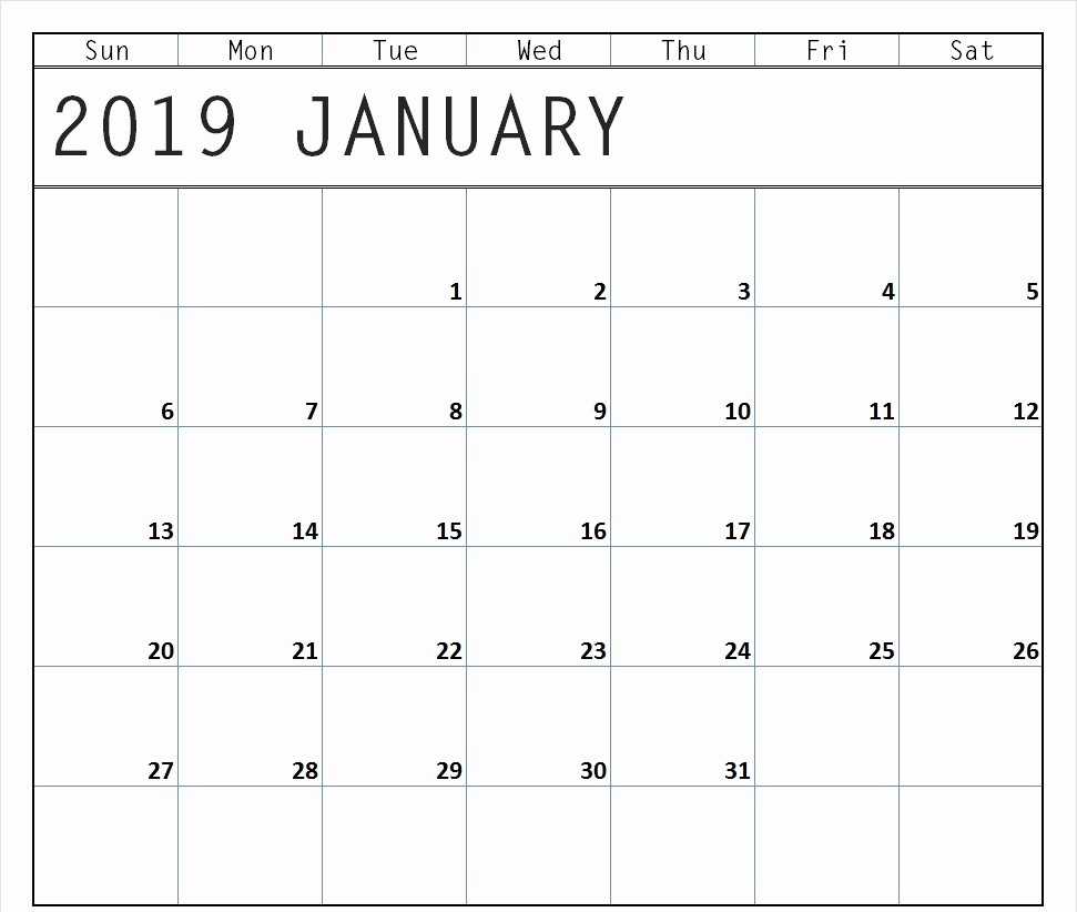 Blank January 2019 Calendar Template Lovely Blank January 2019 Calendar