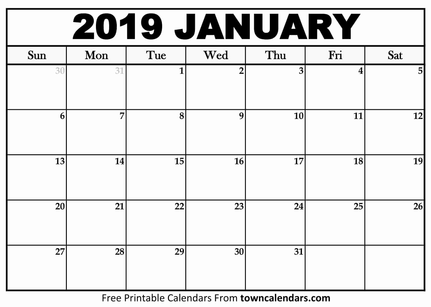 Blank January 2019 Calendar Template Lovely Printable January 2019 Calendar towncalendars