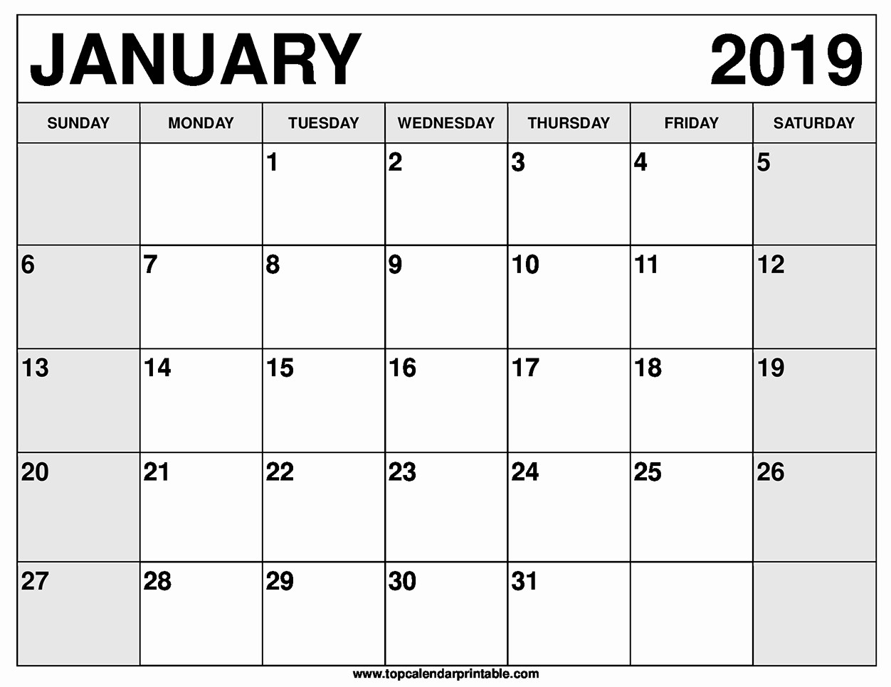 Blank January 2019 Calendar Template Luxury Blank January 2019 Calendar Printable