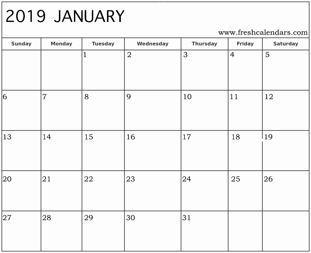 Blank January 2019 Calendar Template Luxury Blank January 2019 Calendar Printable Templates