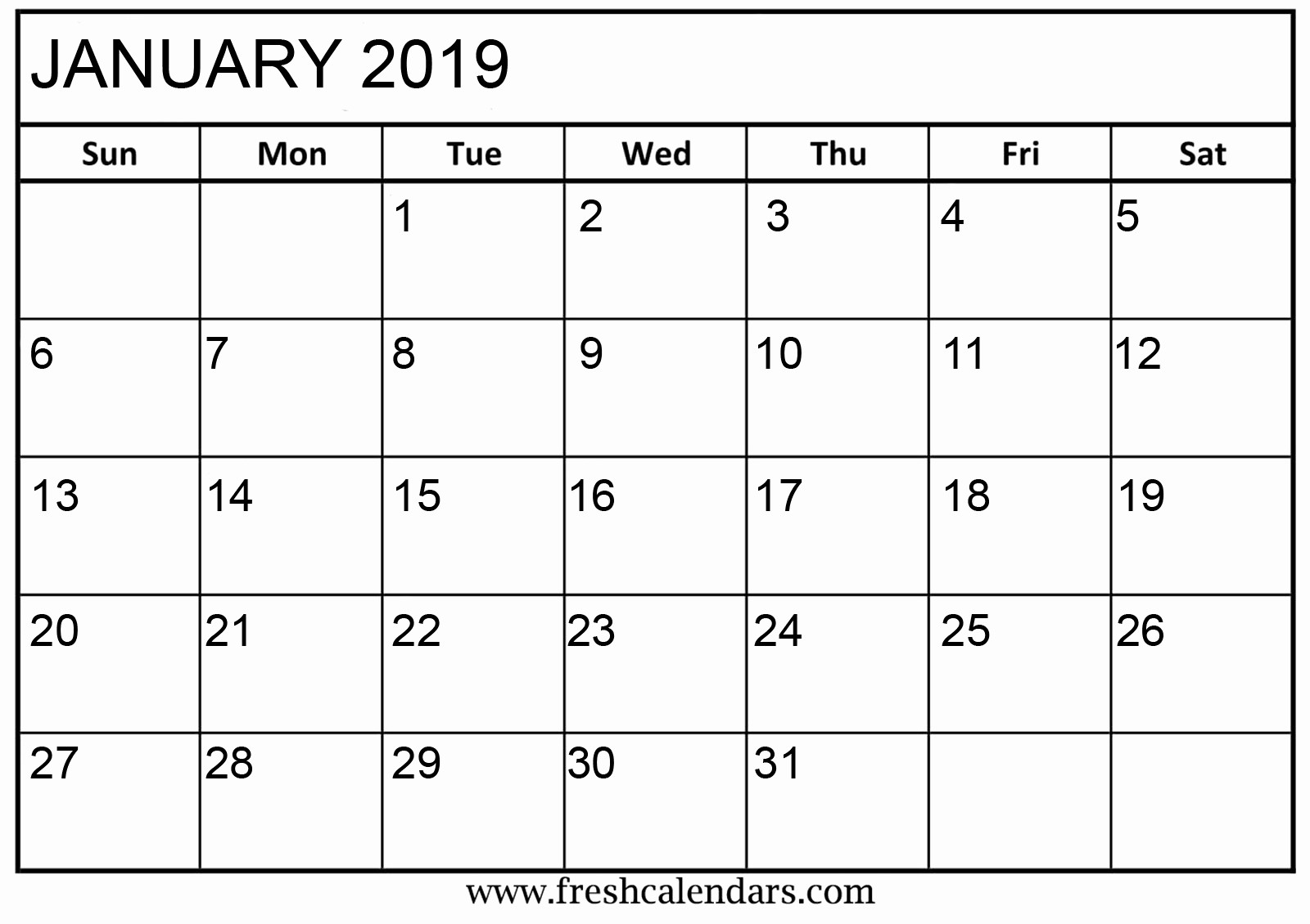 Blank January 2019 Calendar Template Luxury Blank January 2019 Calendar Printable Templates